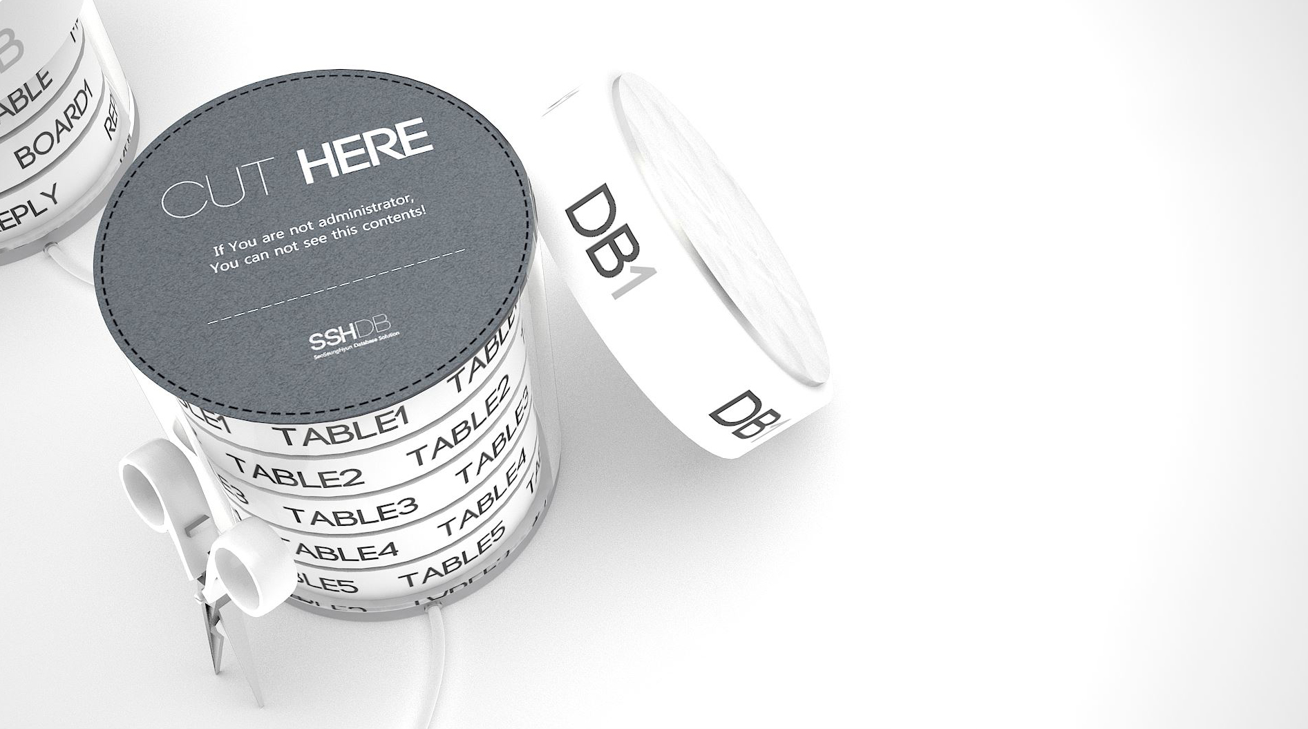 Access control, made tangible — without administrator rights, everything below the cut line stays sealed.